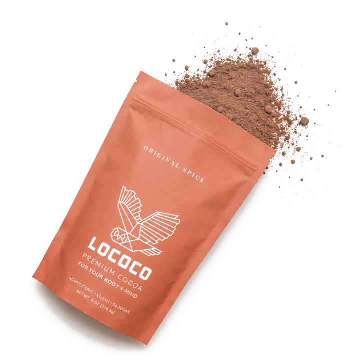 LOCOCO Original Spice cocoa bag with cocoa spilling out