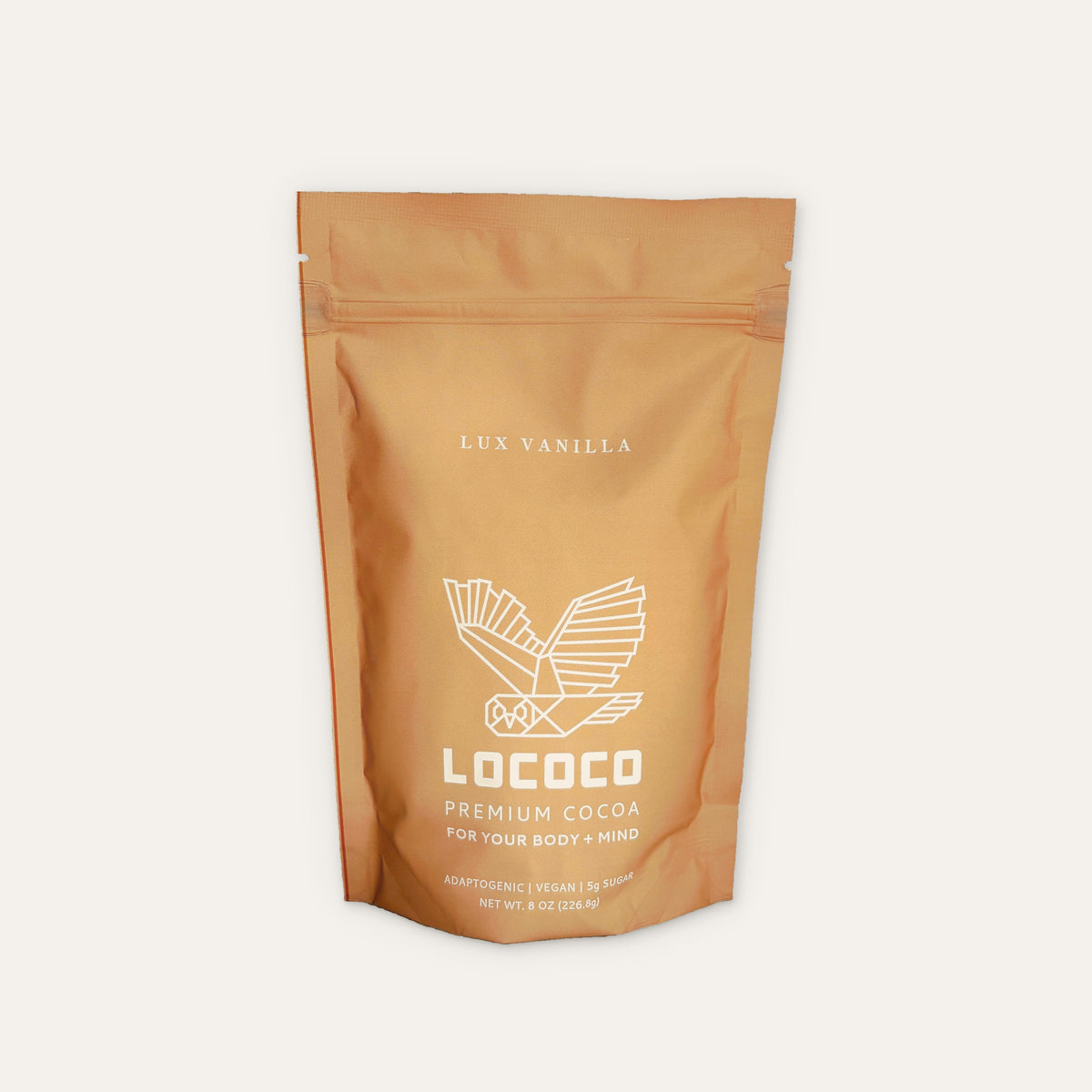 A bag of LOCOCO Lux Vanilla cocoa